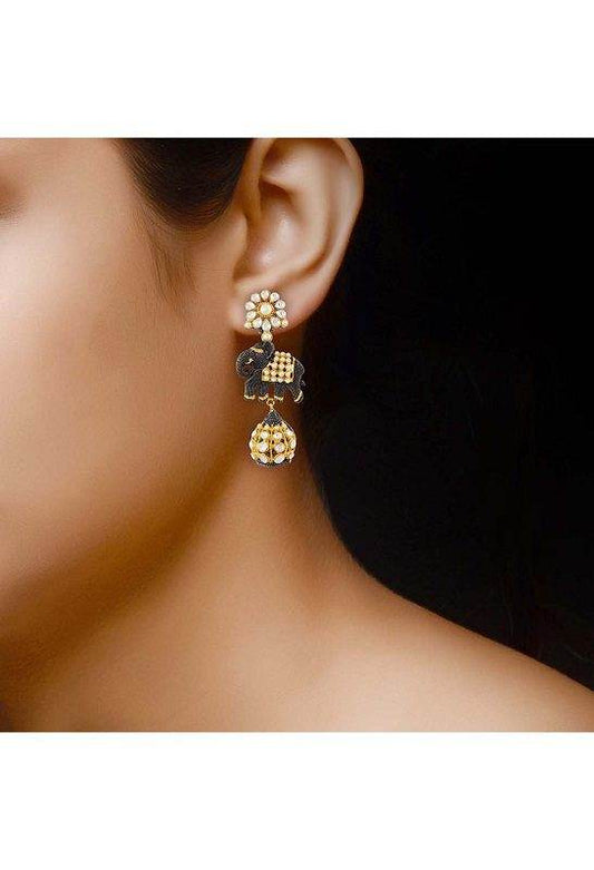 Pearl Elephant Design Drop Earrings with Antique Finish - Auraa Trends
