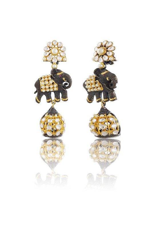 Pearl Elephant Design Drop Earrings with Antique Finish - Auraa Trends