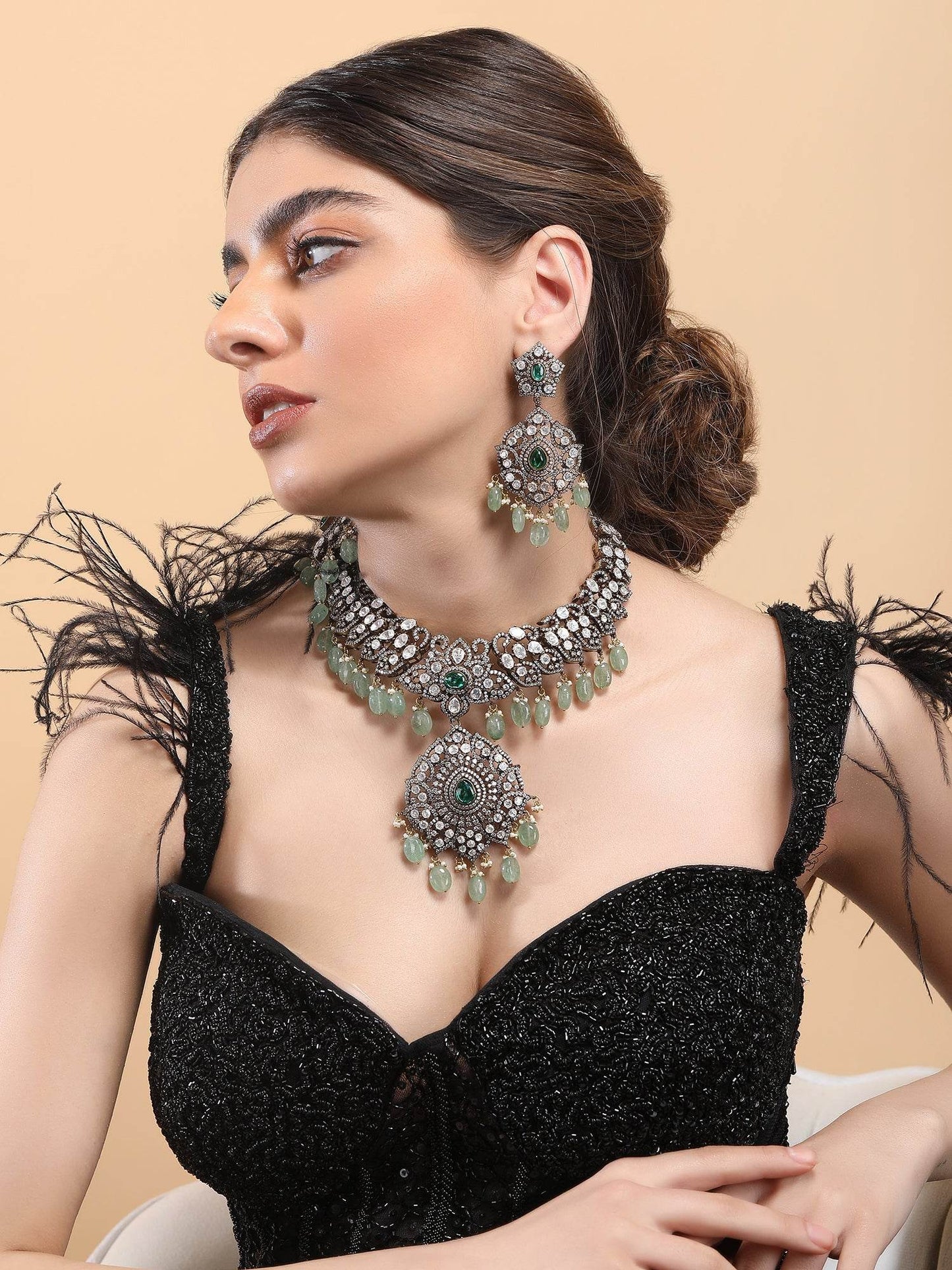 Plated American Diamond Zircon Necklace Set - Auraa Trends