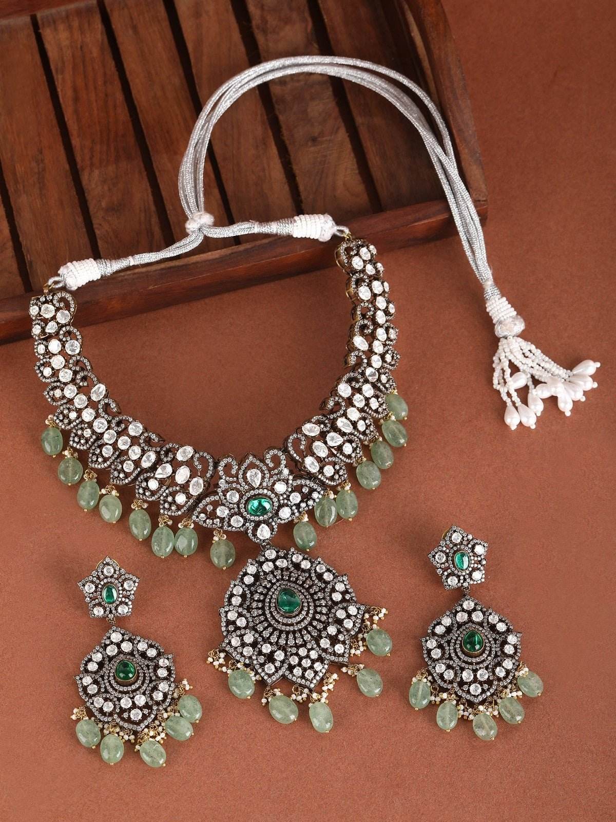Plated American Diamond Zircon Necklace Set - Auraa Trends