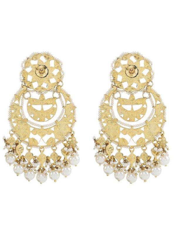 Polki Chandelier Earrings with Multicolor Stones and Pearl Drops - Auraa Trends