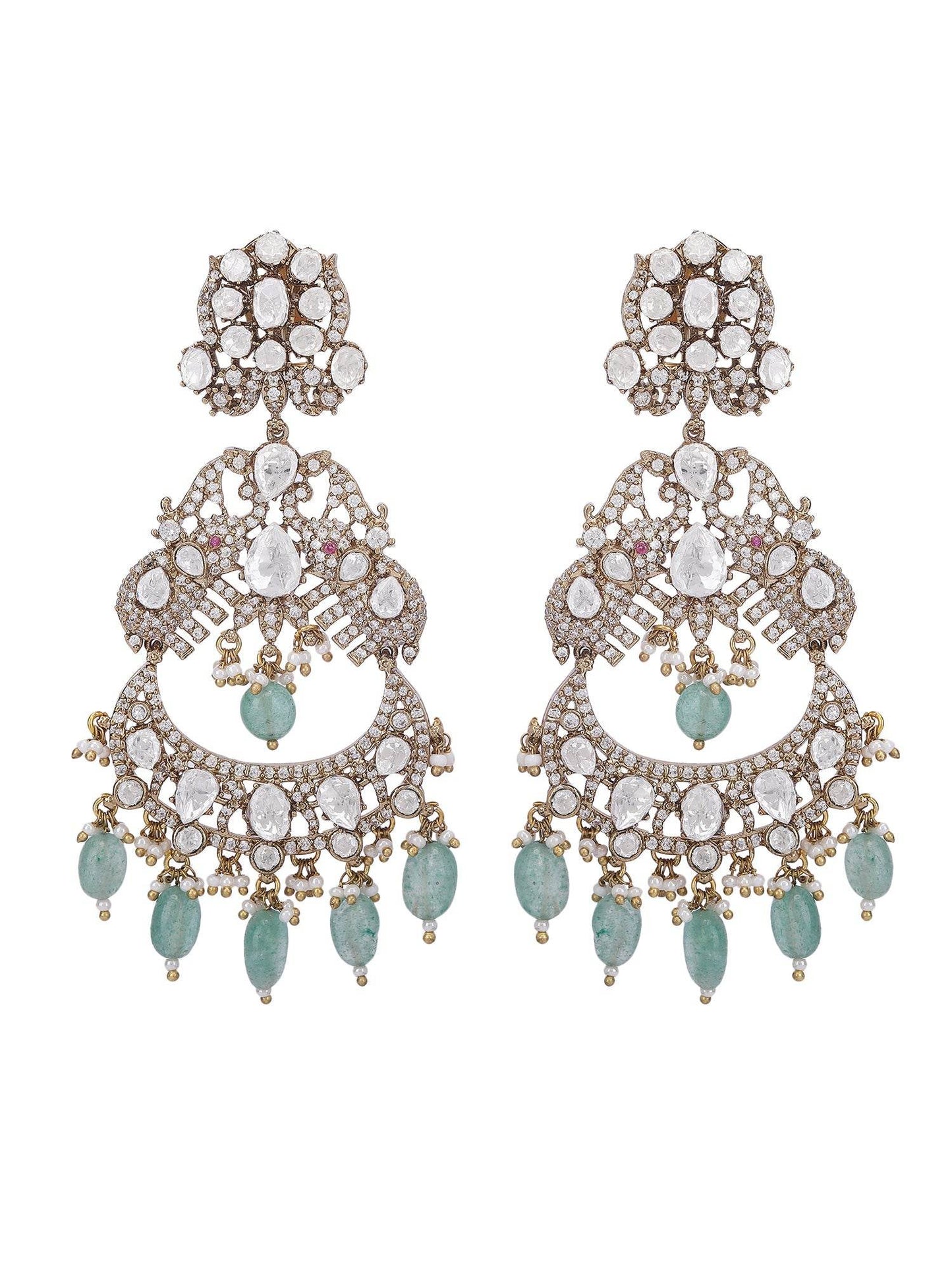 Polki & Green Jade Earrings - Auraa Trends