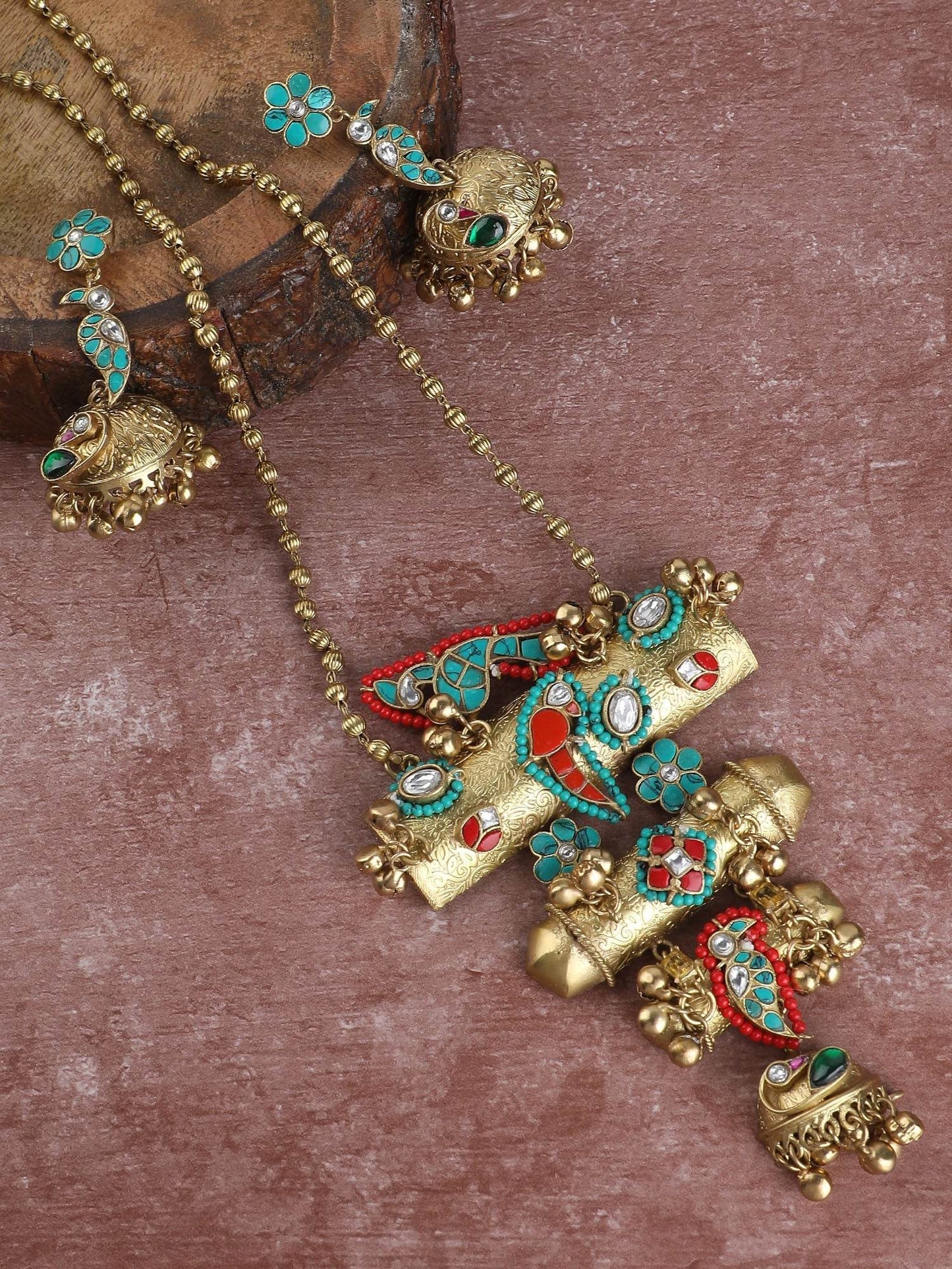 Polki Handcrafted Beaded Necklace Set - Auraa Trends