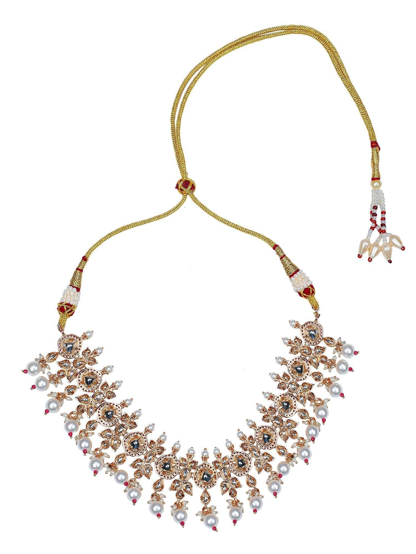 Polki Kundan Multilayer Necklace Set with Green Enamel Accents - Auraa Trends
