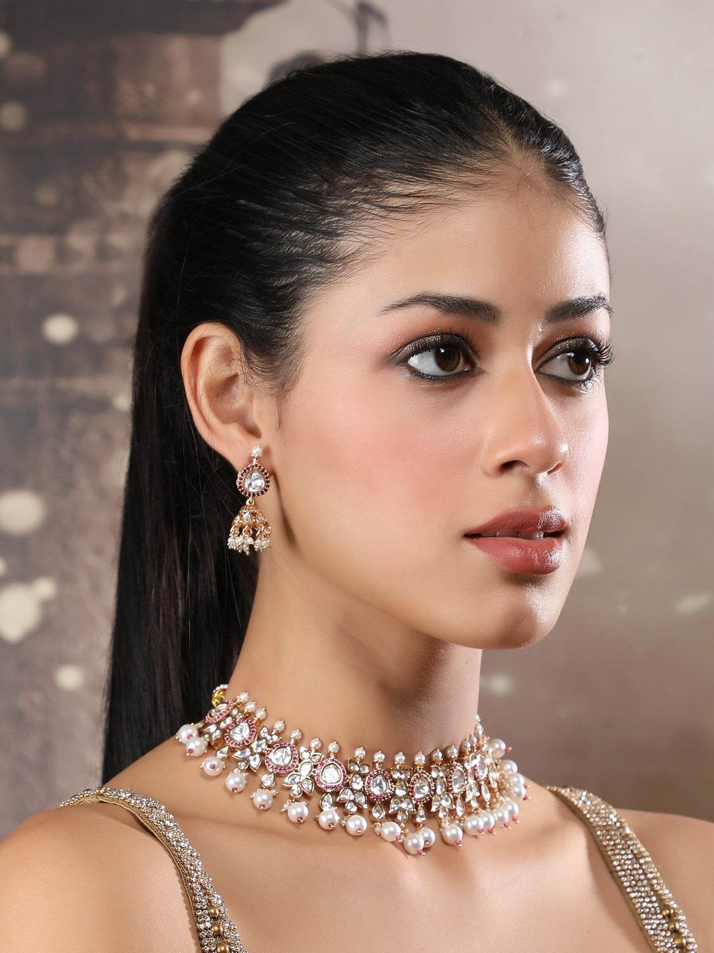 Polki Kundan Multilayer Necklace Set with Green Enamel Accents - Auraa Trends