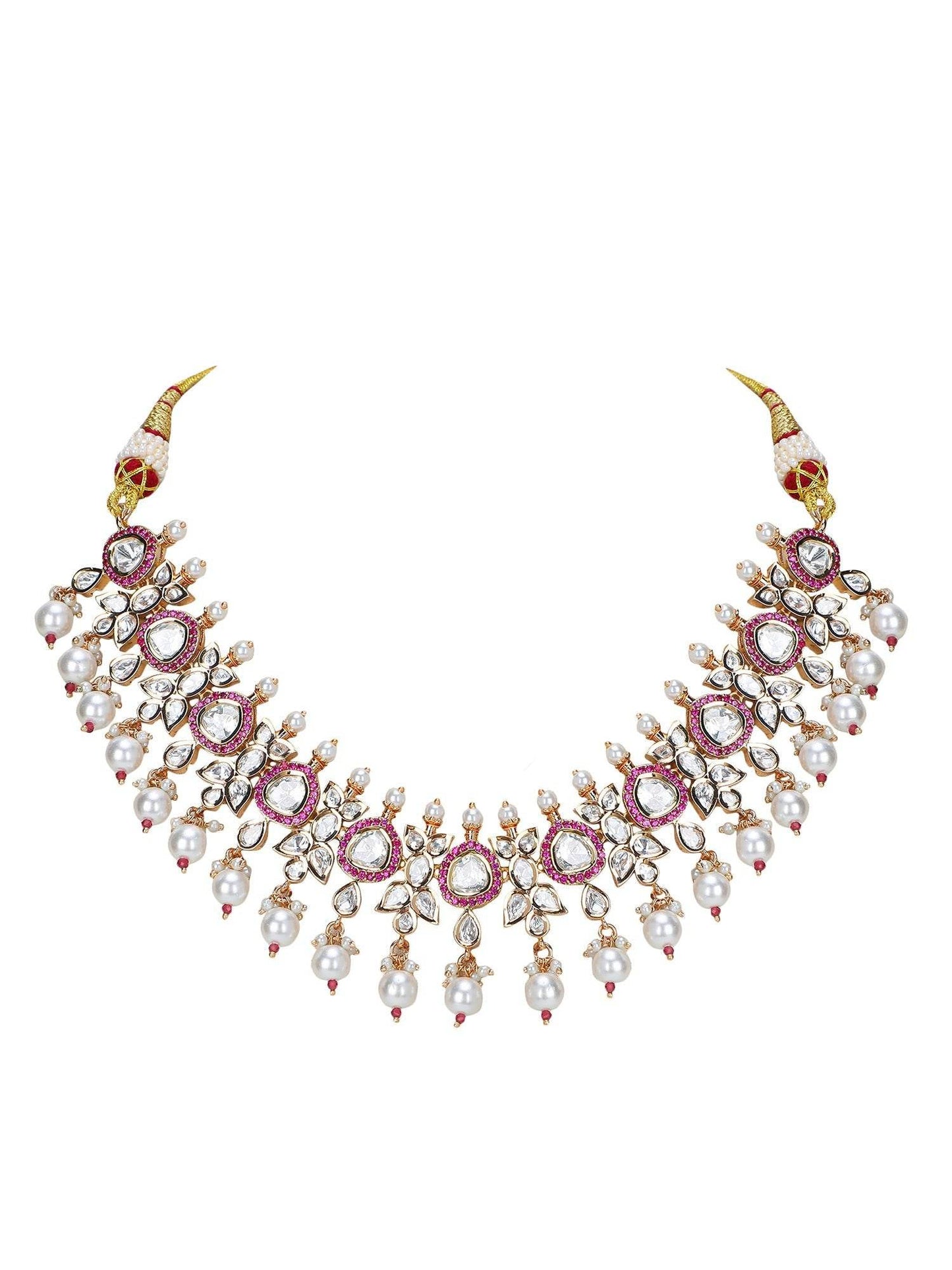 Polki Kundan Multilayer Necklace Set with Green Enamel Accents - Auraa Trends