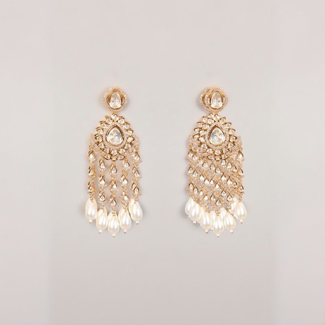 Polki Kundan Pearl Drop Necklace Set. - Auraa Trends - necklace - # - Auraa Trends - Polki Kundan Pearl Drop Necklace Set.