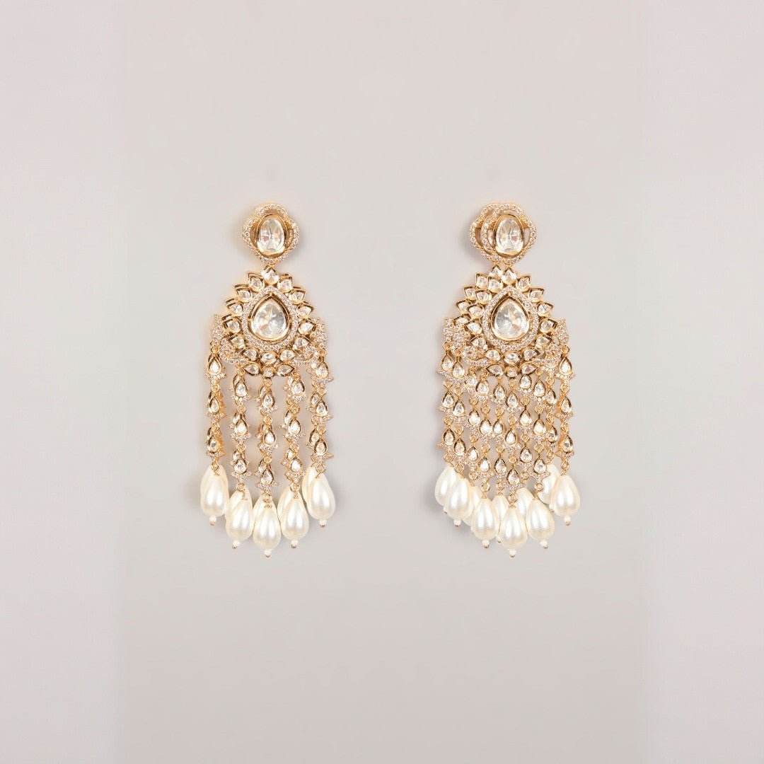 Polki Kundan Pearl Drop Necklace Set. - Auraa Trends
