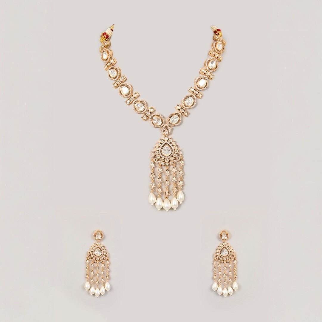 Polki Kundan Pearl Drop Necklace Set. - Auraa Trends
