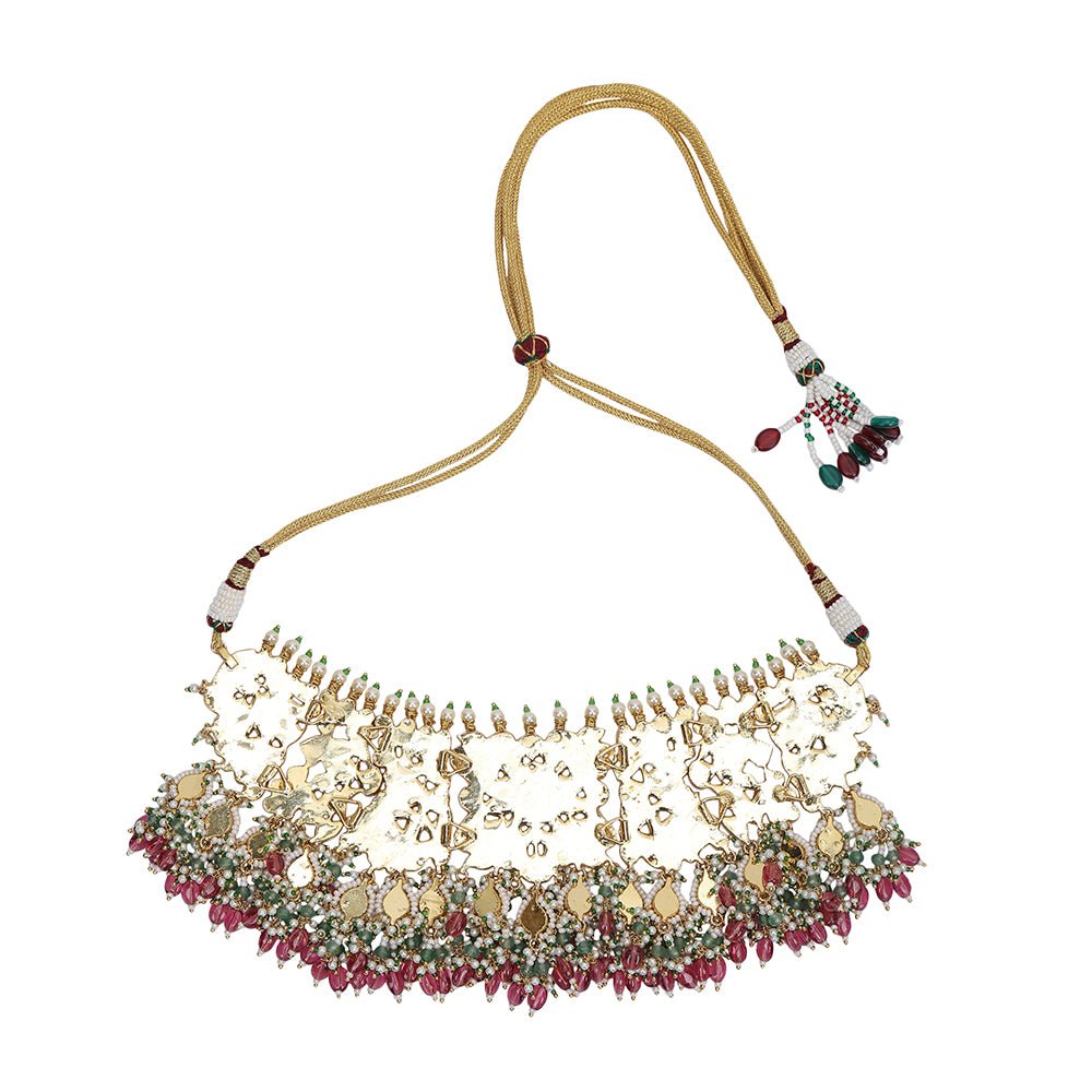 Polki necklace set with matching earrings - Auraa Trends - Necklace Set - Shop Now Polki necklace set with matching earrings