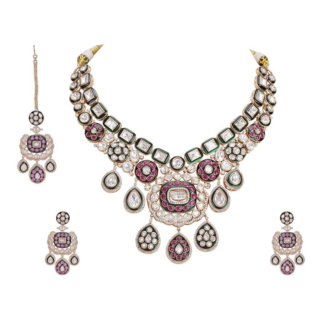 Polki Necklace Set with matching earrings - Auraa Trends