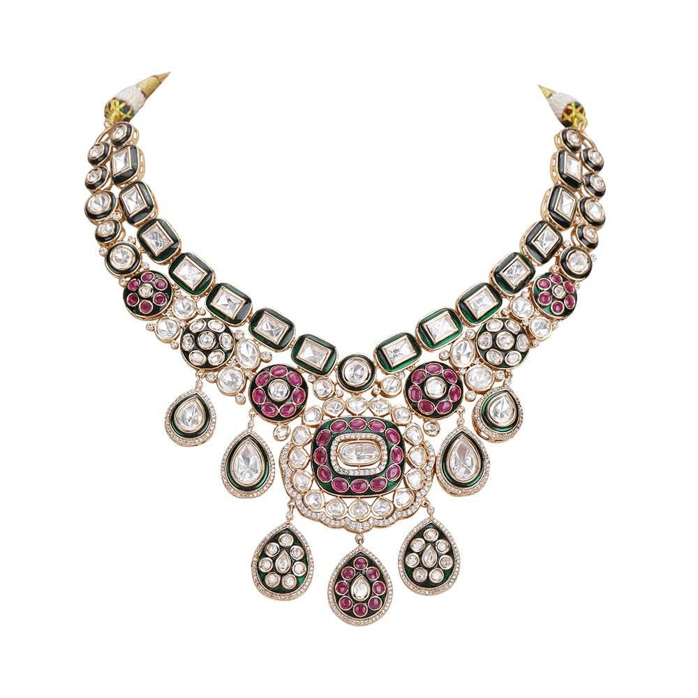 Polki Necklace Set with matching earrings - Auraa Trends