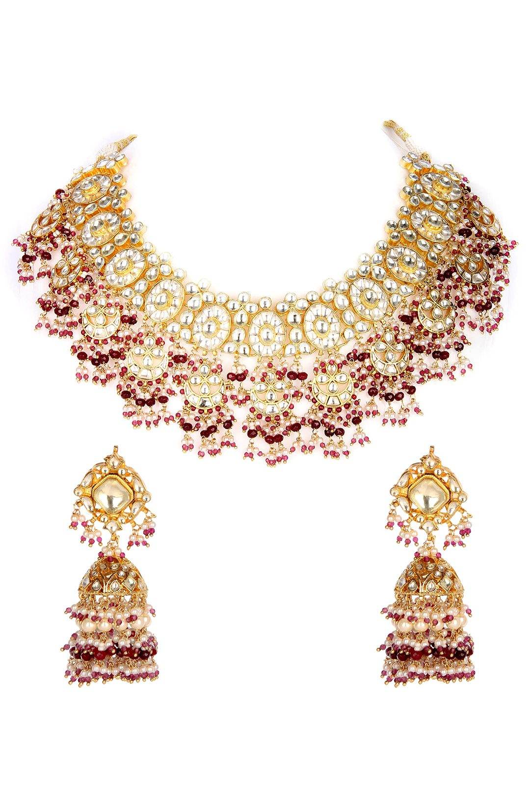 Prestigious Gold Plated Kundan Necklace Set - Auraa Trends