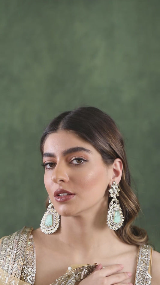 Green  Golden Classic Polki Earrings