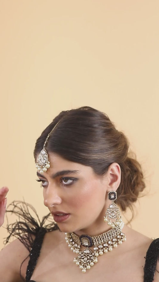 Bridal Choker Necklace Set With Jades & Pearl Drops