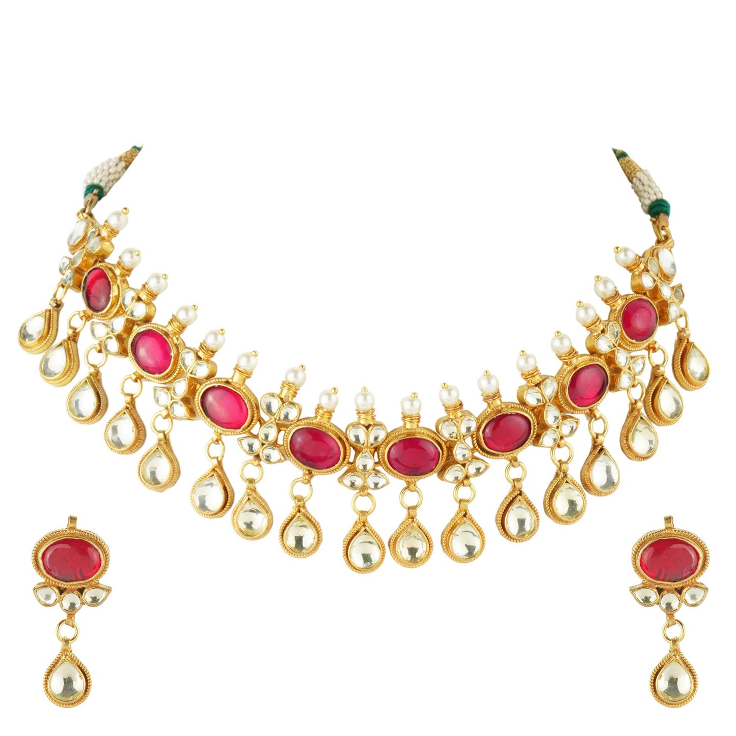 Pristine Choker Set with Red Semi Precious Stone - Auraa Trends - Necklaces Pristine Choker Set with Red Semi Precious Stone