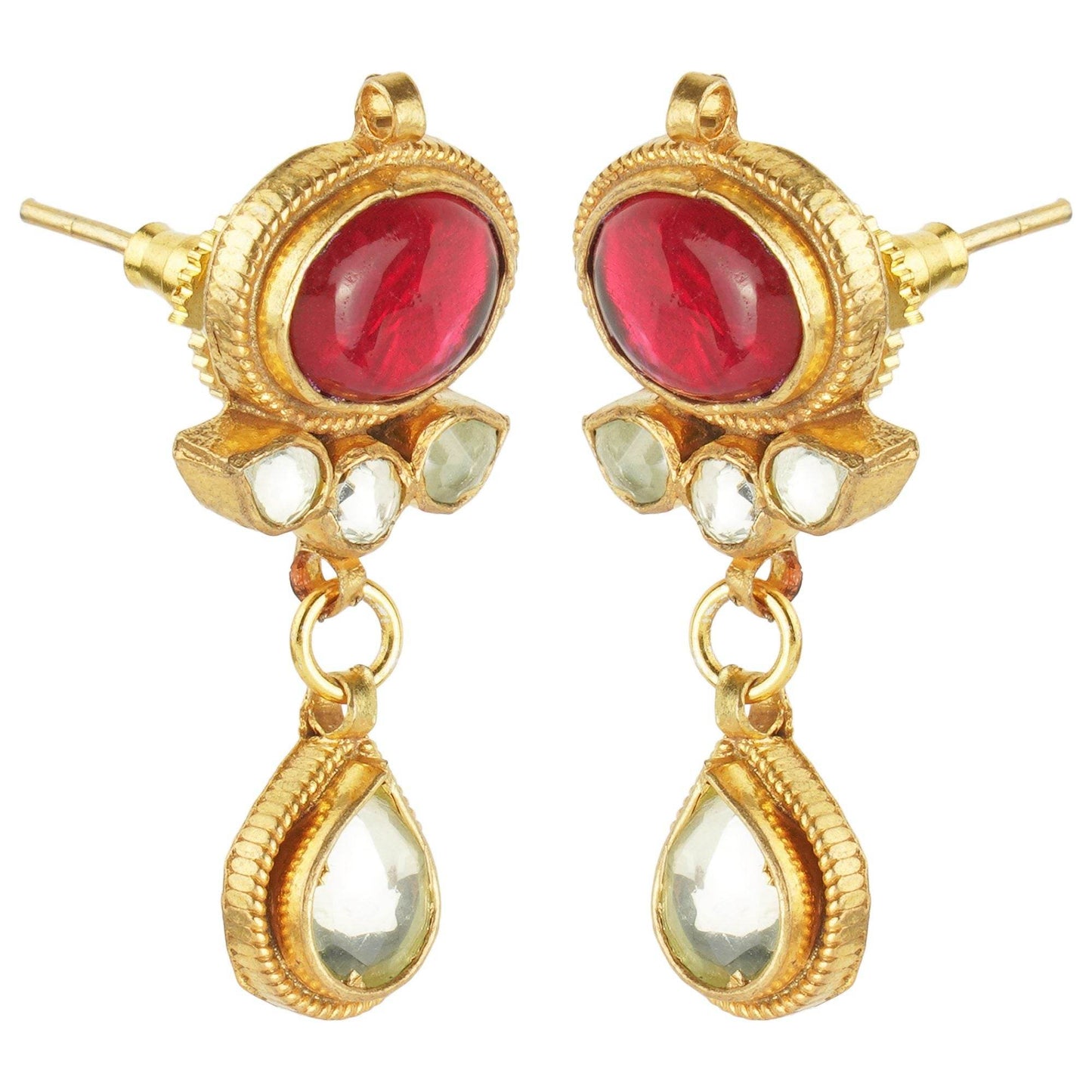 Pristine Choker Set with Red Semi Precious Stone - Auraa Trends