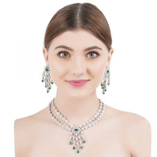 Queenly Diamonte Necklace Set - Auraa Trends