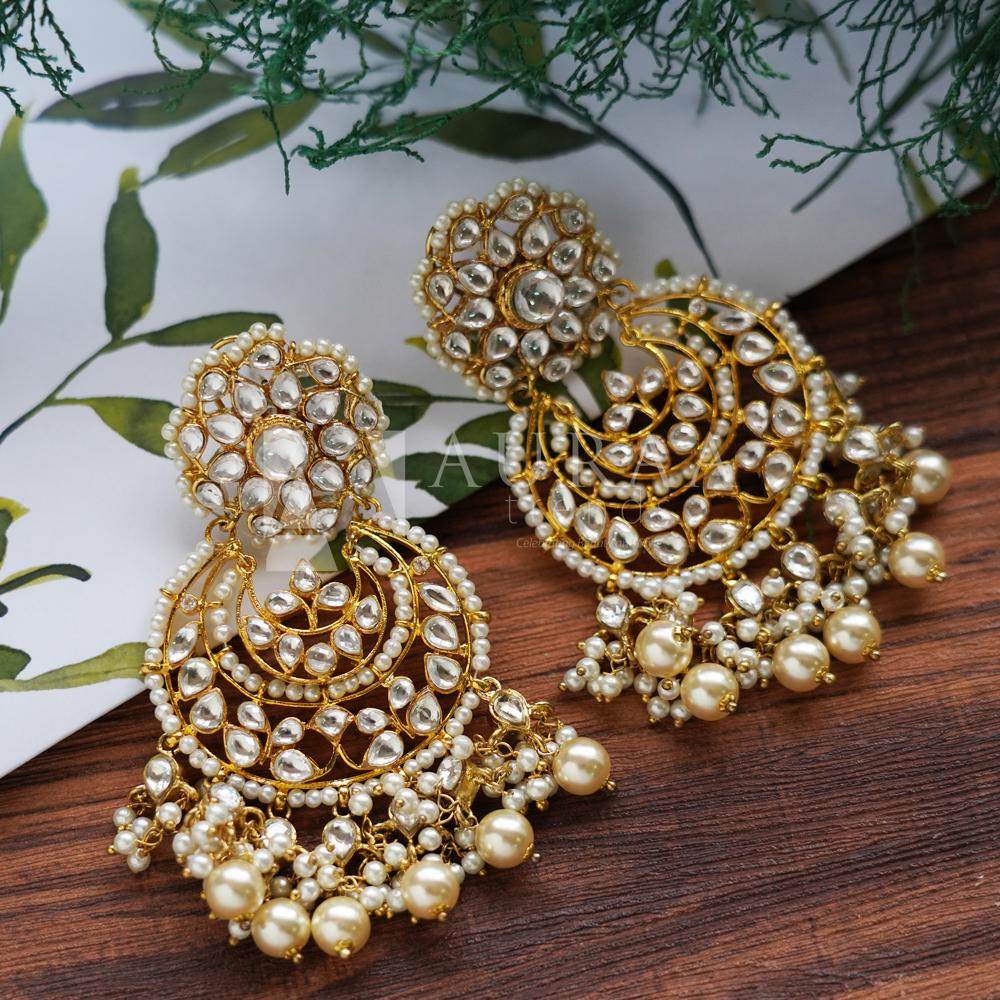 Queenly Gold Plated Kundan Chandbaali Earring - Auraa Trends