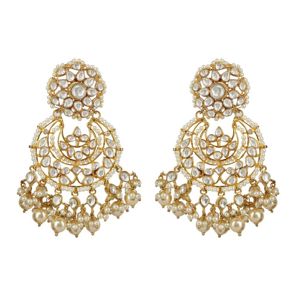 Queenly Gold Plated Kundan Chandbaali Earring - Auraa Trends