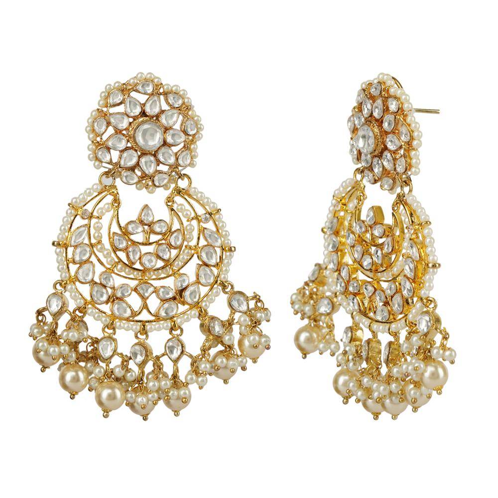 Queenly Gold Plated Kundan Chandbaali Earring - Auraa Trends