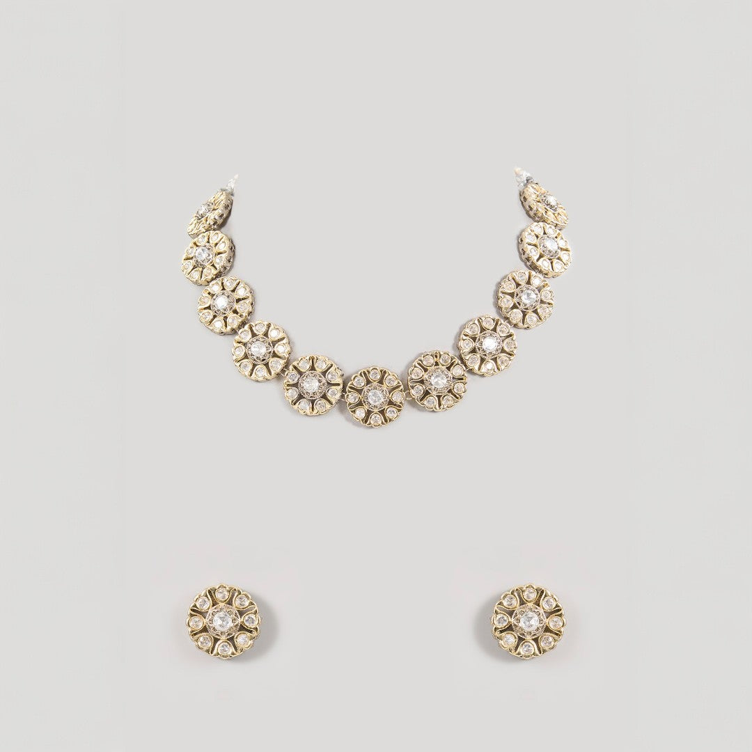 Beautiful Crystal Floral Jewelry Set for Women Necklace and Earrings Choker