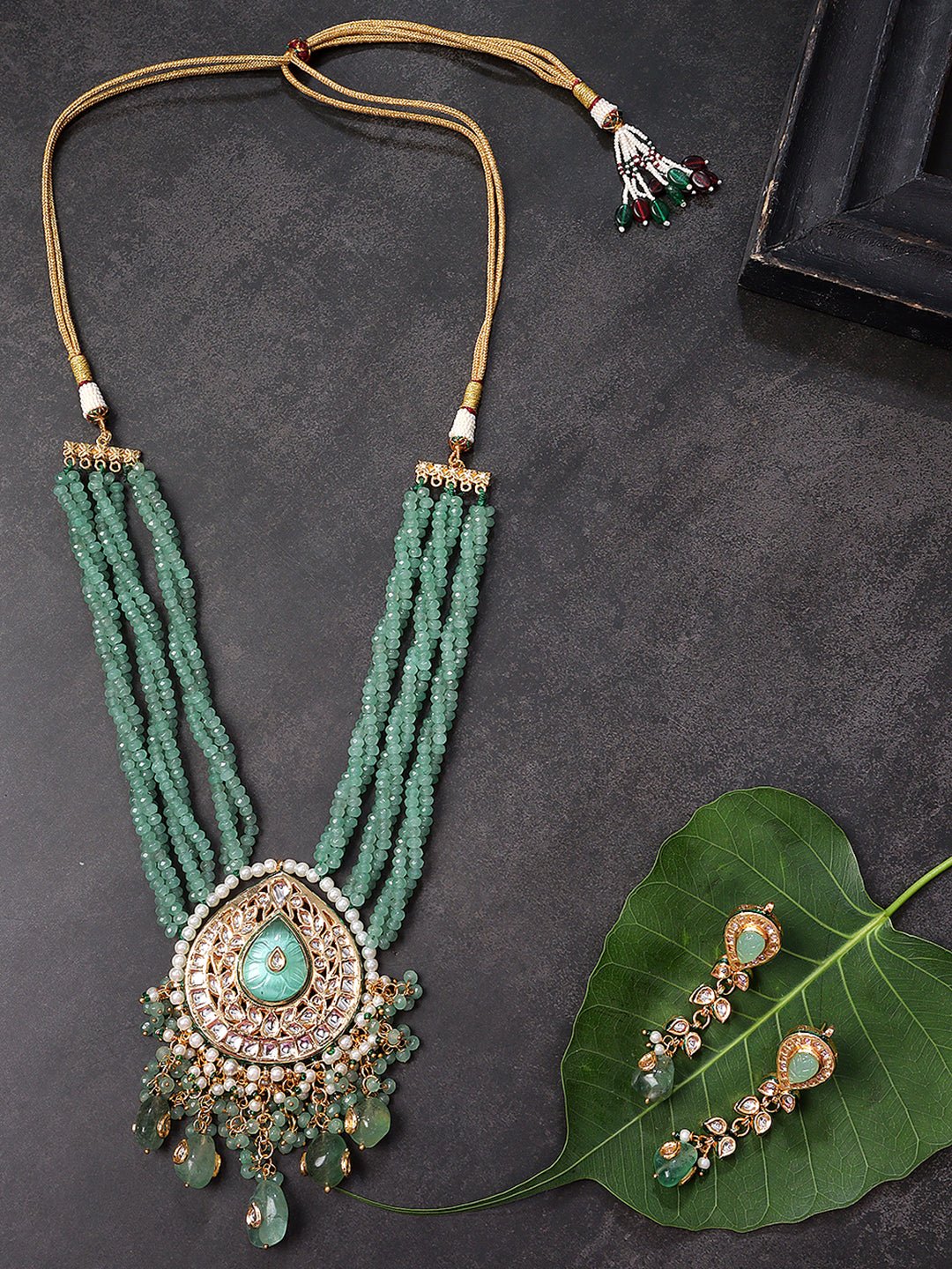 Radiant Gold Plated Turquoise Blue Kundan Traditional Choker Set - Auraa Trends - Necklaces -