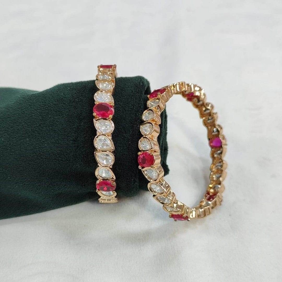 Red and White Stone Studded Gold-Plated Bangles for Women - Auraa Trends