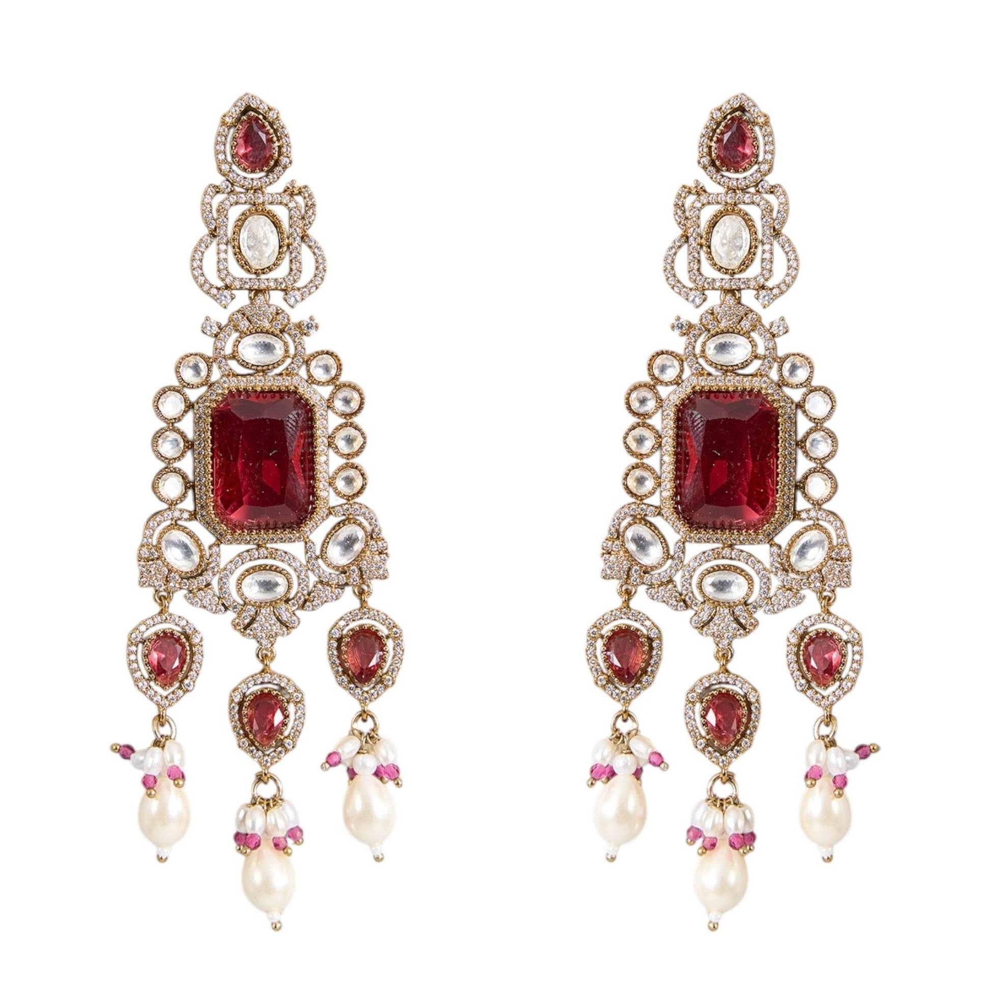 Red Kundan Pearl Choker Necklace Set with Earrings for Bridal and Traditional Wear - Auraa Trends