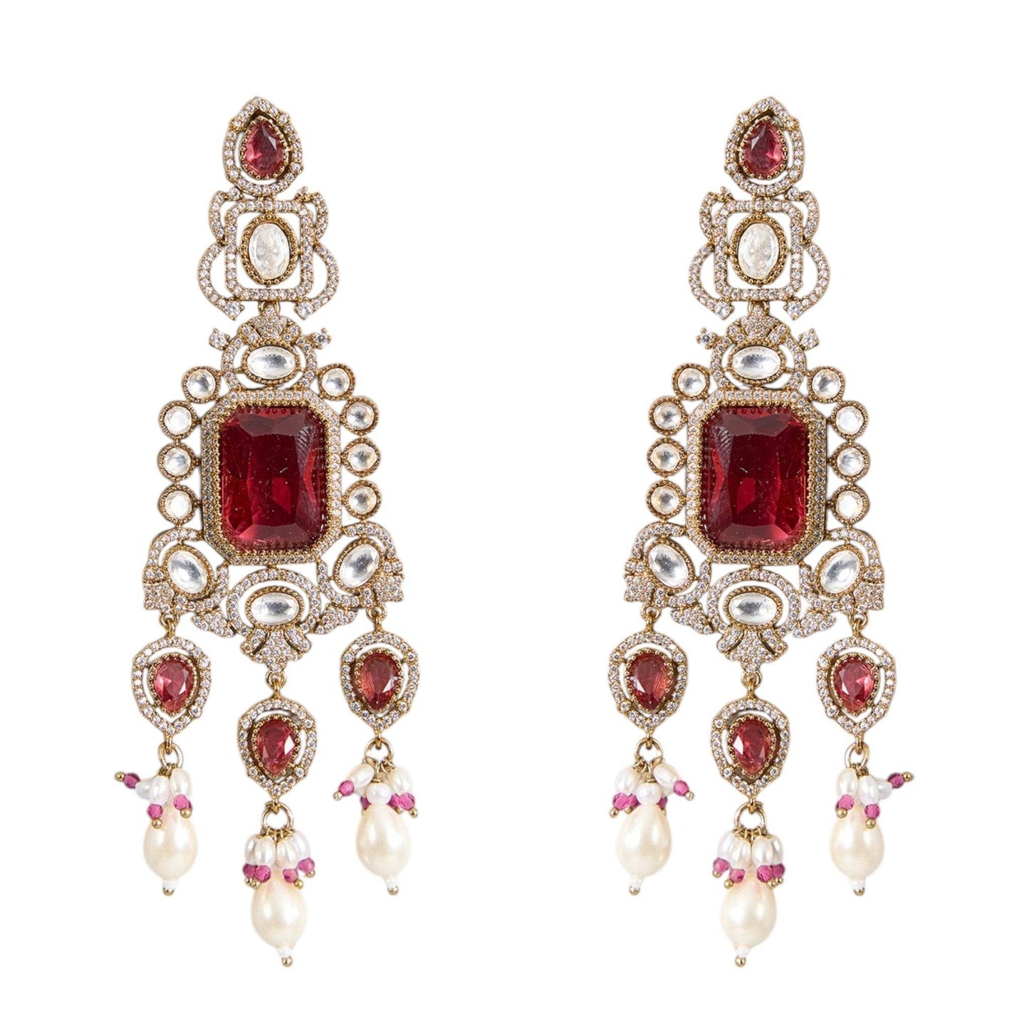 Red Kundan Pearl Choker Necklace Set with Earrings for Bridal and Traditional Wear - Auraa Trends