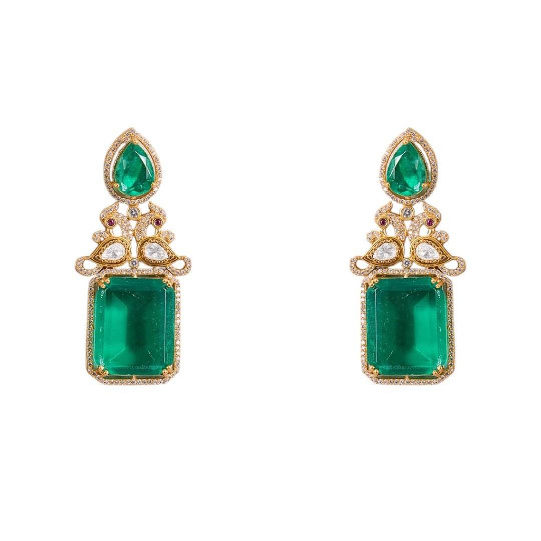Regal Emerald Drop Choker Necklace Set with Matching Earrings - Auraa Trends