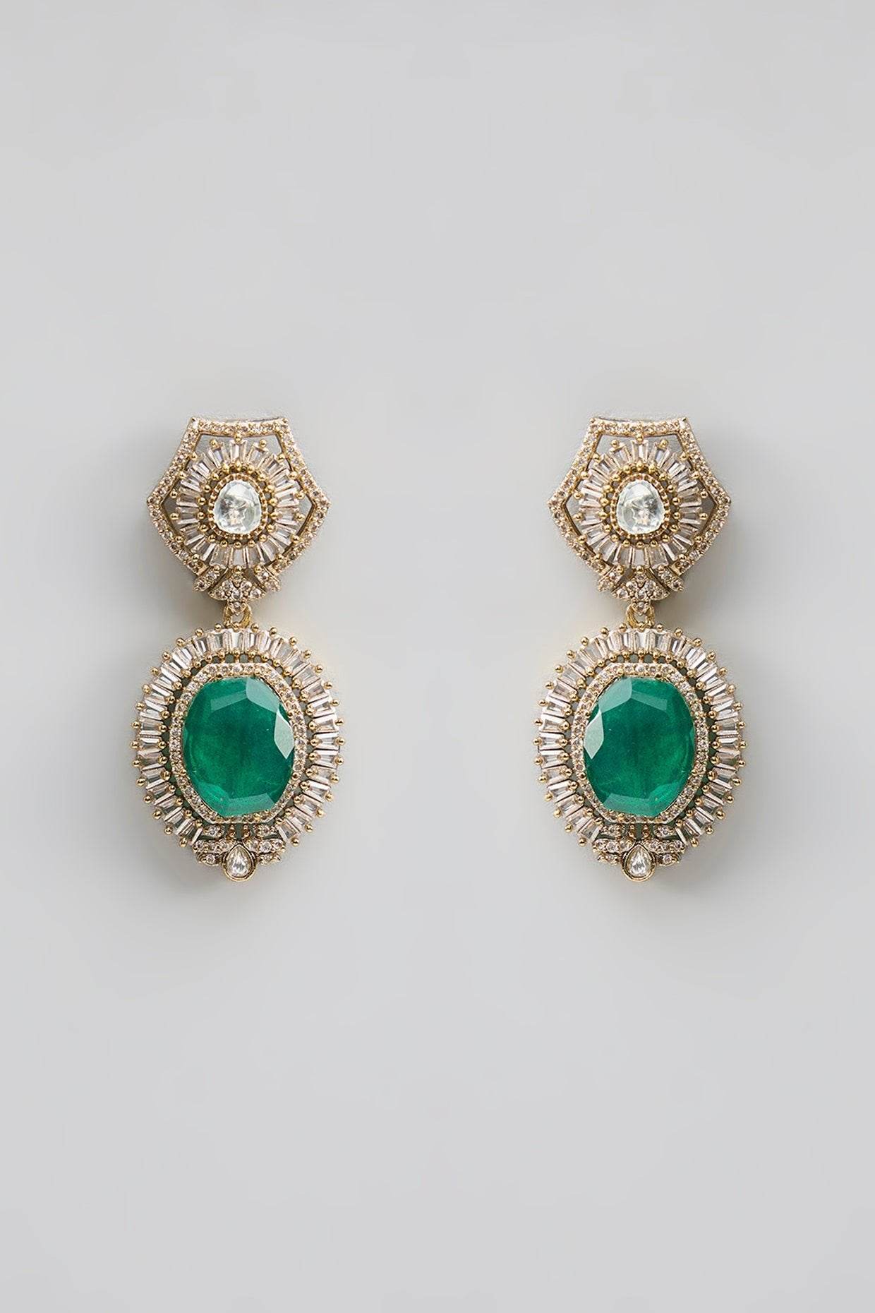 Regal Emerald Pendant Choker Set with Earrings - Auraa Trends