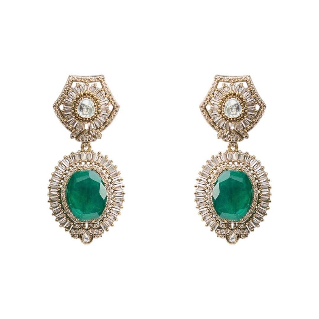 Regal Emerald Pendant Choker Set with Earrings - Auraa Trends