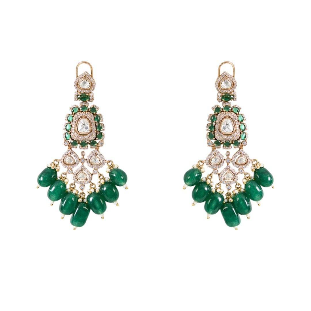 Regal Green and Pearl Choker Necklace with Earrings Set Matching - Auraa Trends