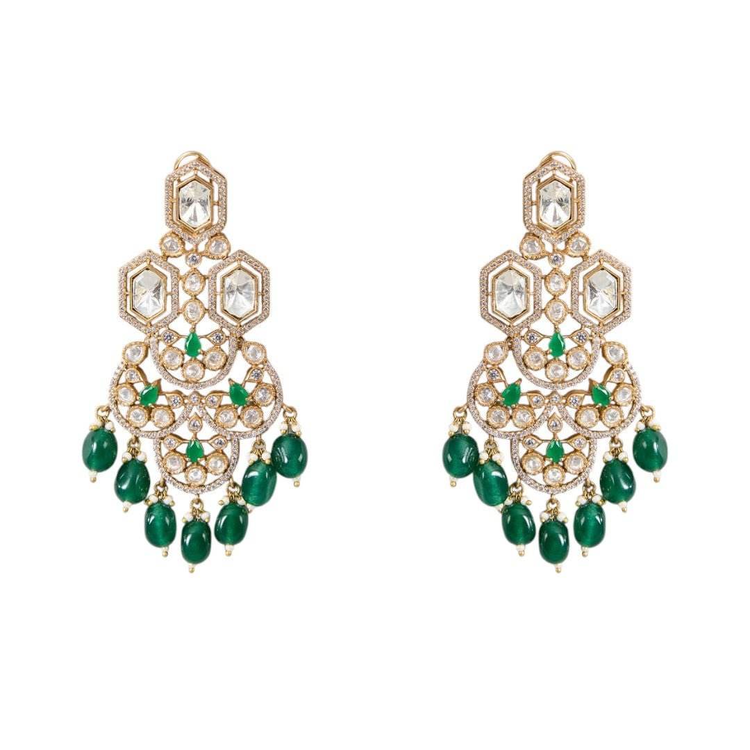 Regal Green and Pearl Choker Necklace with Matching Earrings for Weddings and Festivities - Auraa Trends