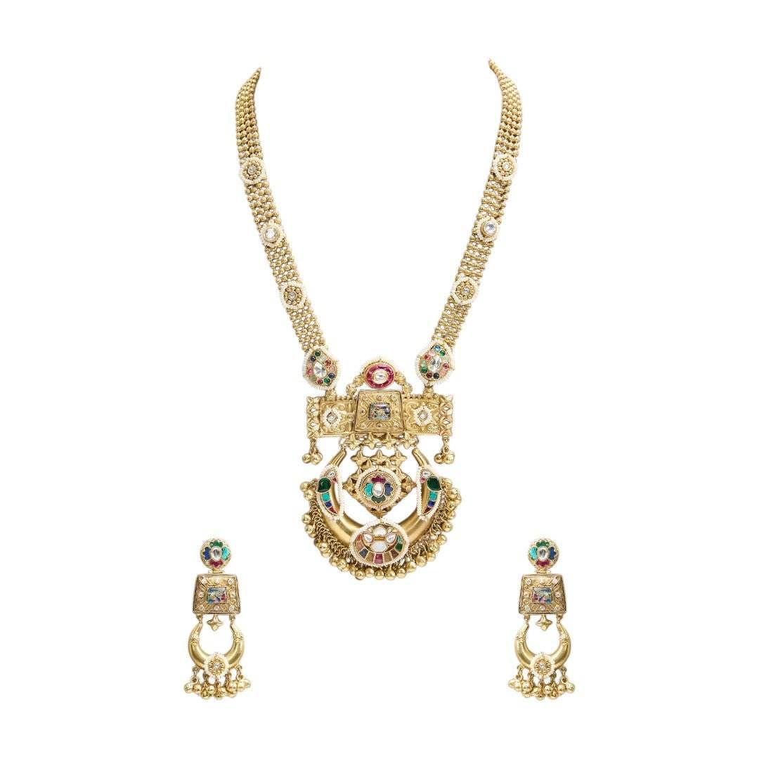 Regal Heritage Temple Necklace Set with Matching Earrings - Auraa Trends