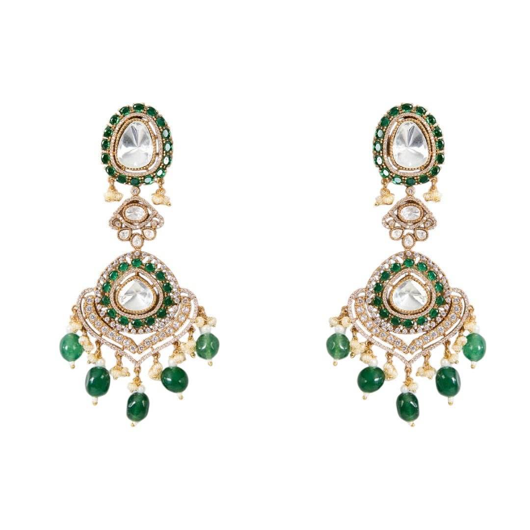 Regal Kundan and Emerald Green Beaded Choker Necklace Set - Auraa Trends