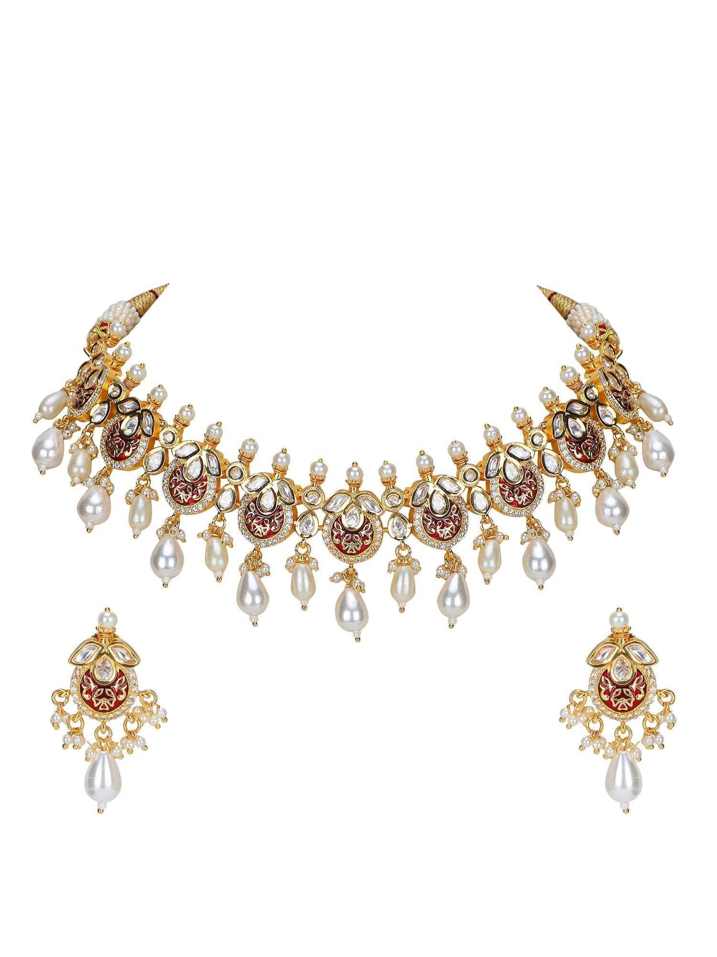 Regal Kundan Choker Set with Pearls and Earrings - Auraa Trends
