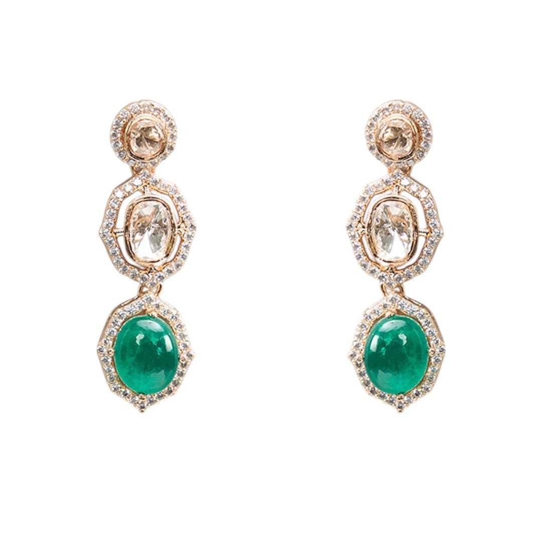 Regal Long Pendant Necklace Set with Emerald Green Centerpiece – Statement Bridal Jewelry - Auraa Trends