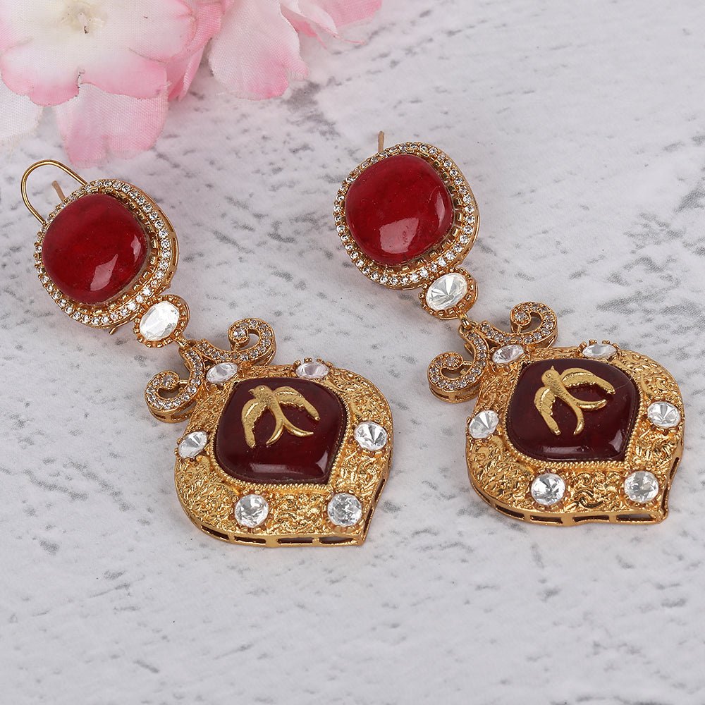 Regal Red Gemstone Drop Earrings - Auraa Trends - Drop - # - Auraa Trends - Regal Red Gemstone Drop Earrings