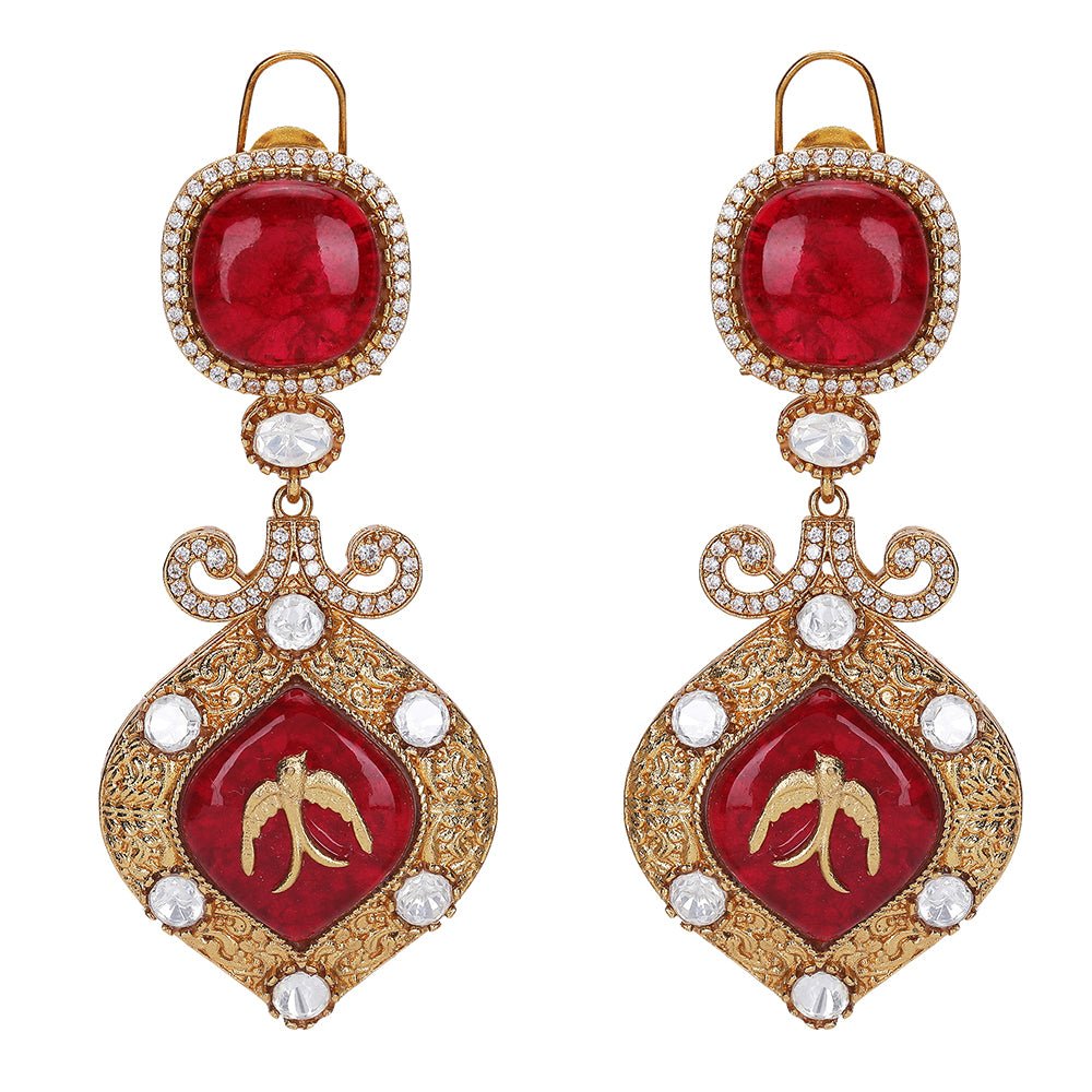 Regal Red Gemstone Drop Earrings - Auraa Trends - Drop - # - Auraa Trends - Regal Red Gemstone Drop Earrings