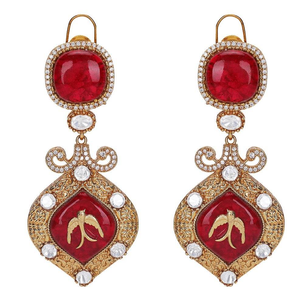Regal Red Gemstone Drop Earrings - Auraa Trends