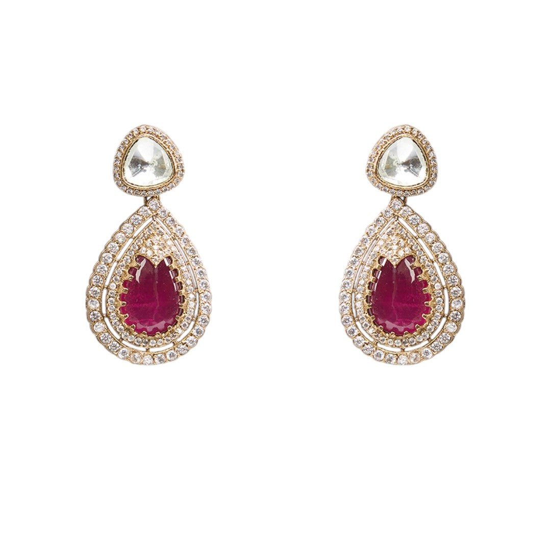 Regal Ruby Kundan Necklace Set – Dual - Layer Necklace with Earrings - Auraa Trends - necklace - - Auraa Trends - Regal Ruby Kundan Necklace Set – Dual - Layer Necklace with Earrings