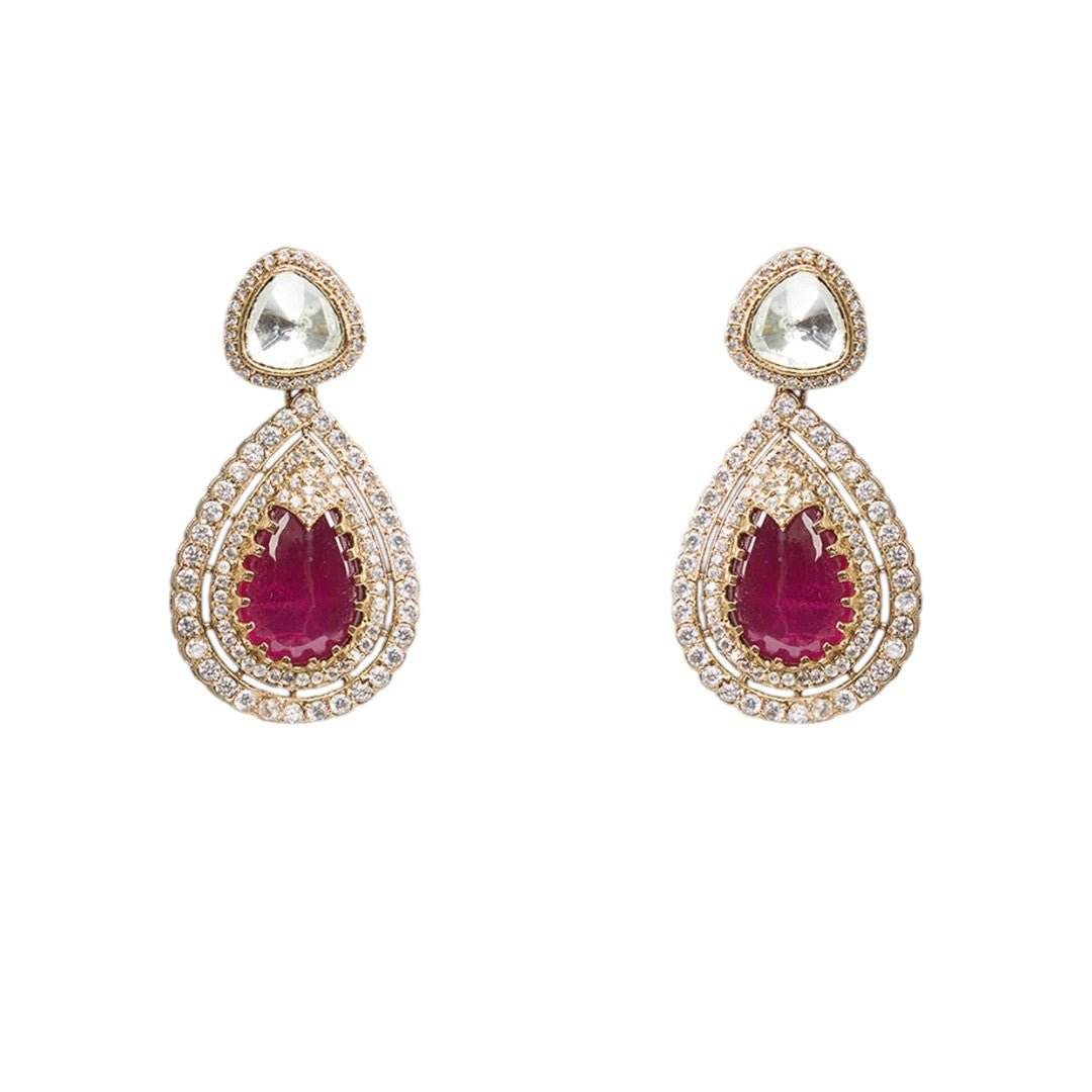 Regal Ruby Kundan Necklace Set – Dual-Layer Necklace with Earrings - Auraa Trends