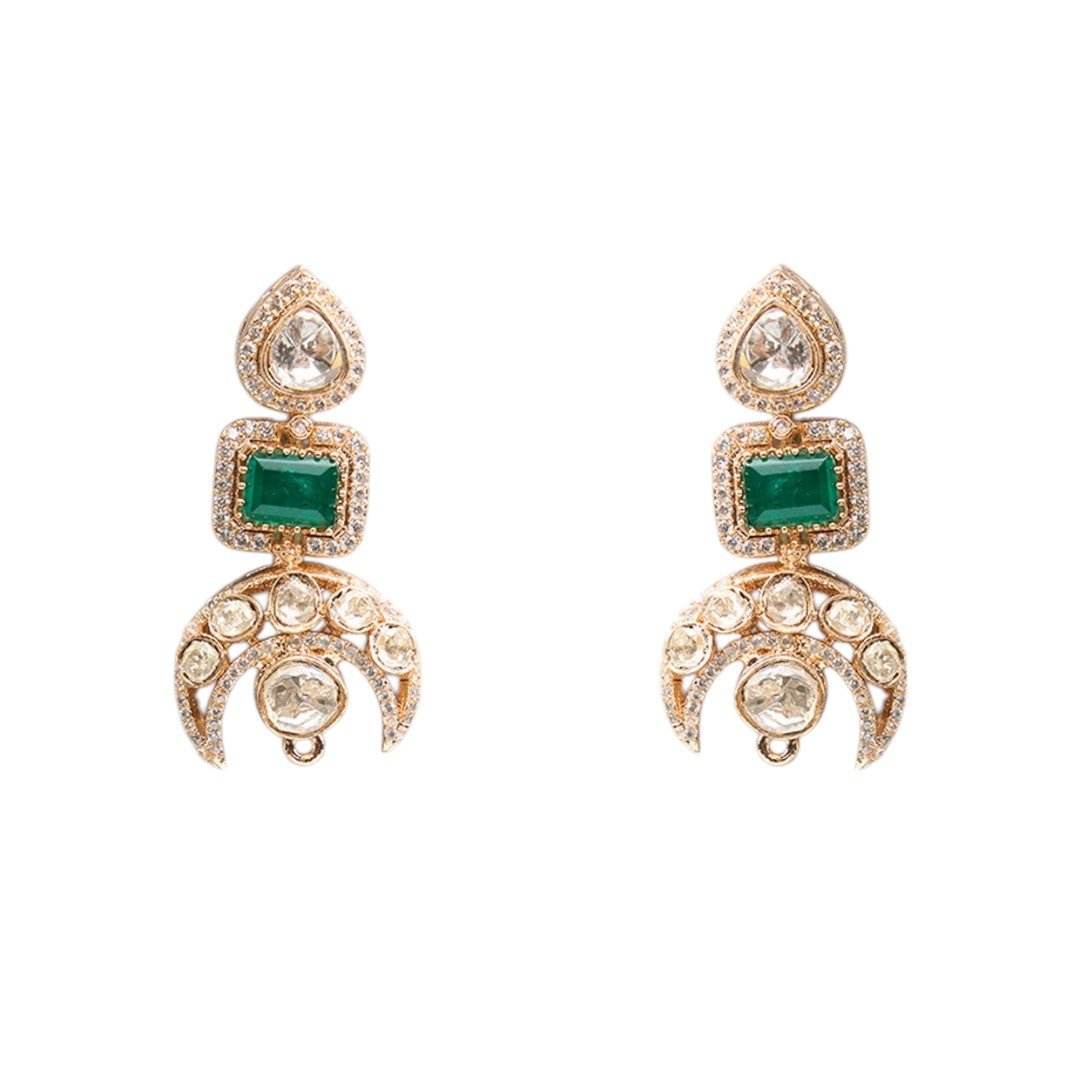 Regal Temple-Inspired Long Pendant Necklace Set with Green Accents and Bell Charm – Bridal Jewelry Set - Auraa Trends