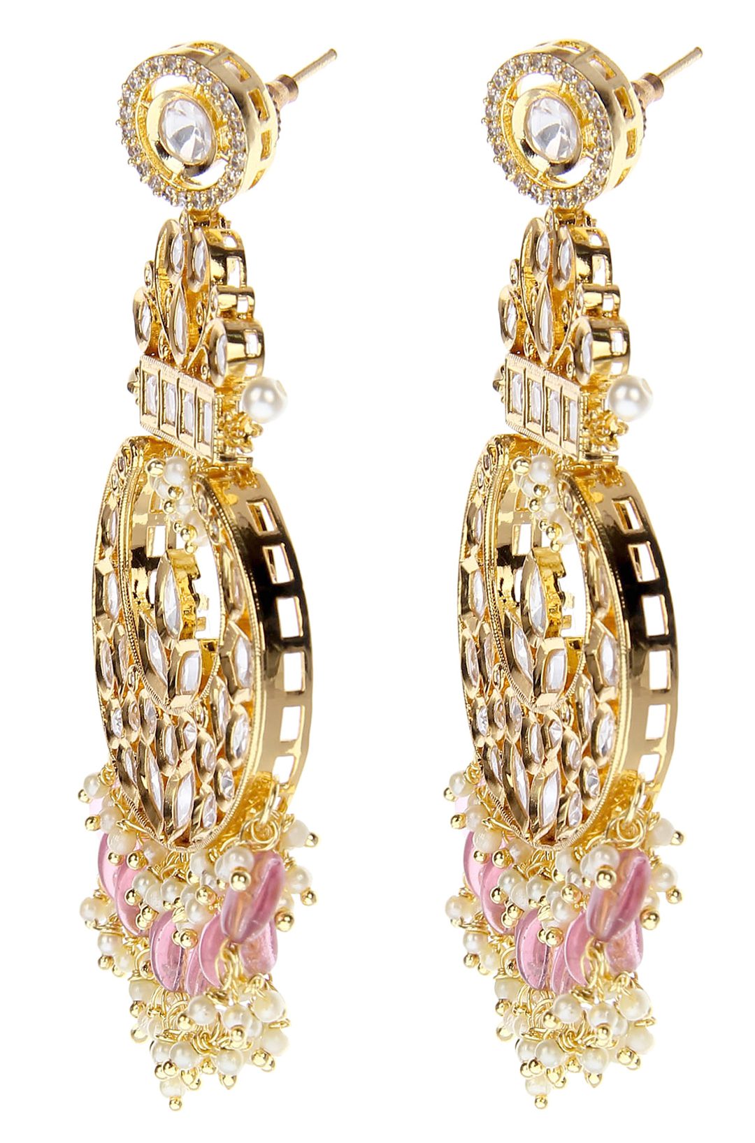 Resplendent Gold Plated Kundan Chandbaali Earrings - Auraa Trends - Chandbali - Resplendent Gold Plated Kundan Chaandbali