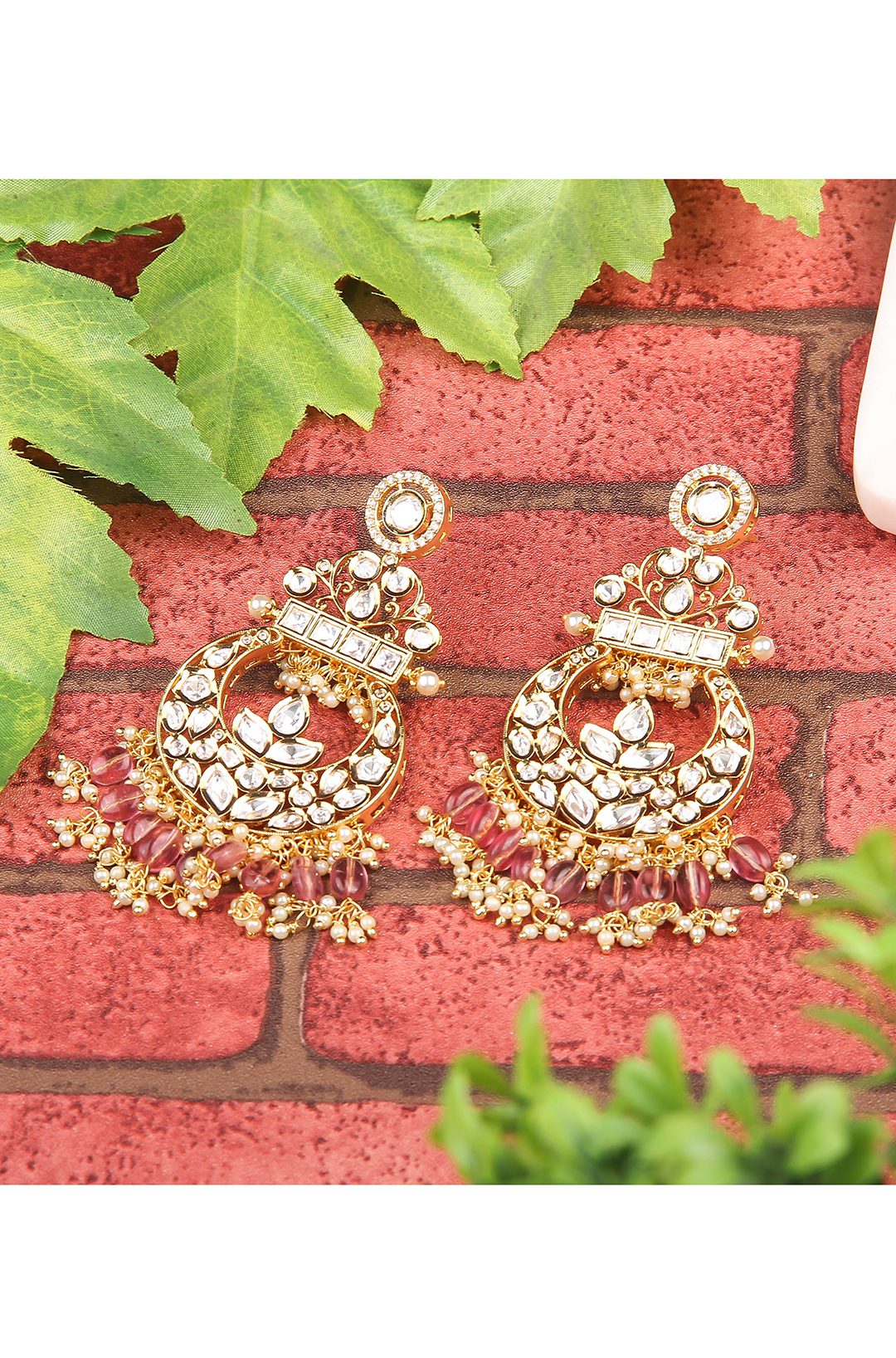 Resplendent Gold Plated Kundan Chandbaali Earrings - Auraa Trends - Chandbali - Resplendent Gold Plated Kundan Chaandbali
