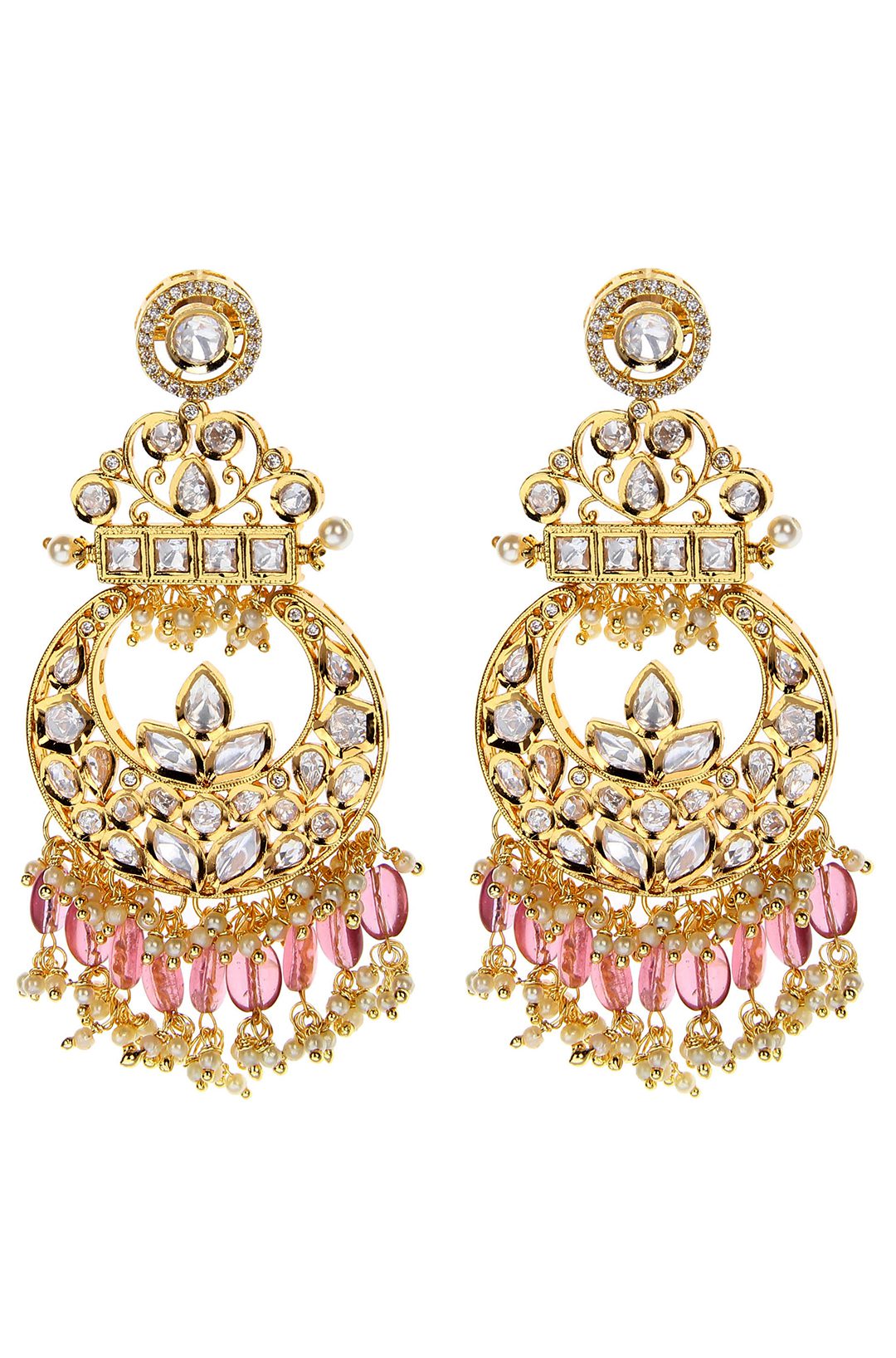 Resplendent Gold Plated Kundan Chandbaali Earrings - Auraa Trends - Chandbali - Resplendent Gold Plated Kundan Chaandbali
