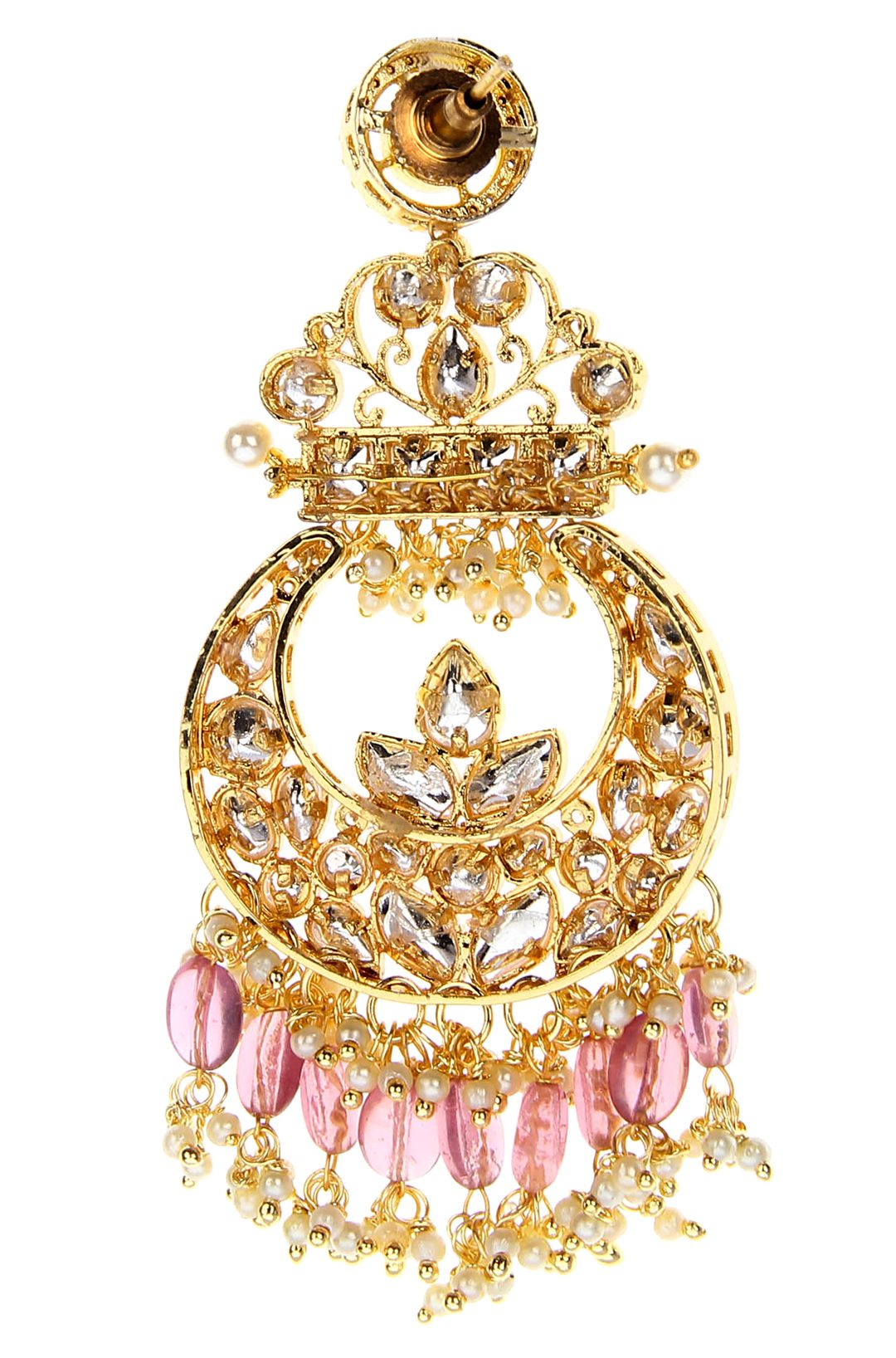 Resplendent Gold Plated Kundan Chandbaali Earrings - Auraa Trends - Chandbali - Resplendent Gold Plated Kundan Chaandbali