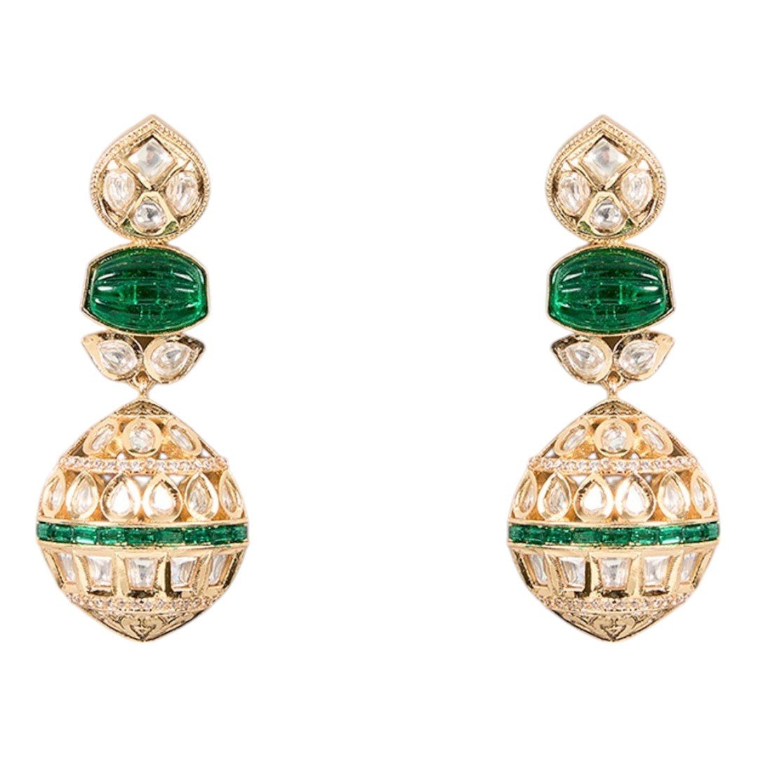 Resplendent Kundan Green Necklace Set with Jhumka Earrings. - Auraa Trends - necklace - # - Auraa Trends - Resplendent Kundan Green Necklace Set with Jhumka Earrings.